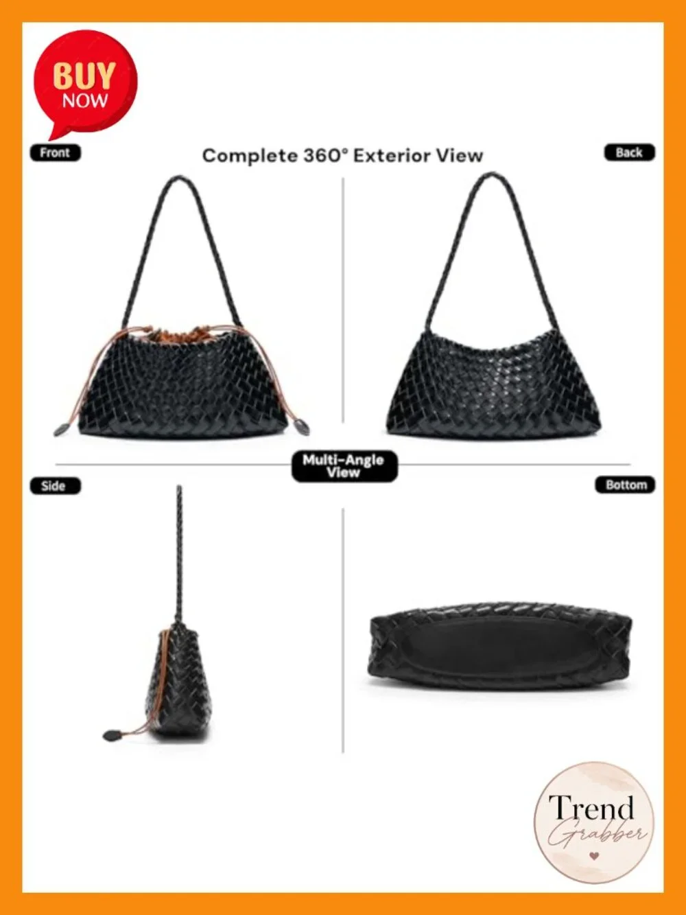 Vegan Leather Woven Hobo Bag with Drawstring Pouch and Braided Strap